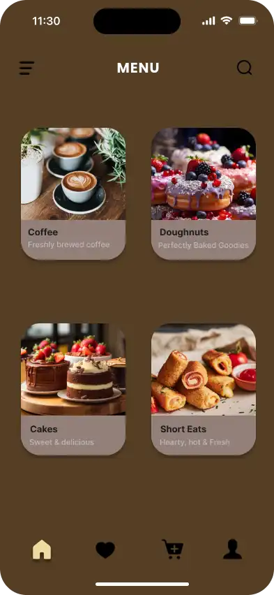 Coffee Mobile App Menu Layout